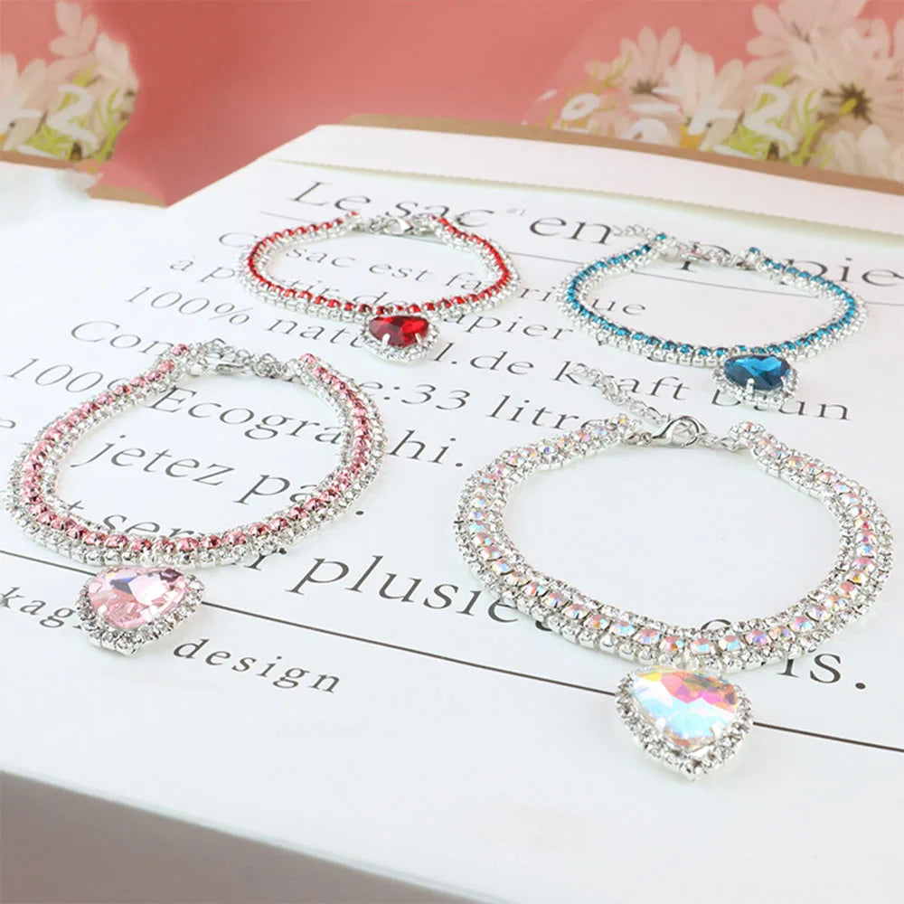 Cat Rhinestone Diamante Collar Necklace for Kitten Cute Bling Pet Accessories for Cat Puppy Doggy Crystal Pendant Diamond Collar