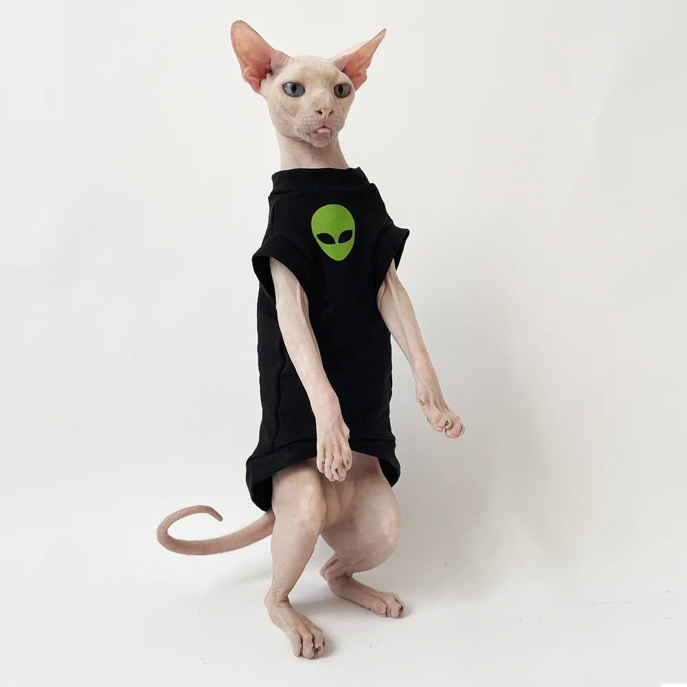 Cat Clothes for Sphynx Fashion Black Cotton Coat for Cat Striped Winter T-shirt For Devon Rex Soft cotton T-shirt Cat costume - Play Paws Toys