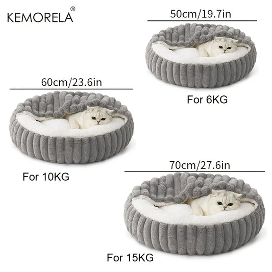 Calming Warm Kitten Bed Round Hooded Cat Cave, Indoor Puppy Sleeping Bed Suitable for Cat Dog Non-Slip Bottom Cat Cushion - Play Paws Toys