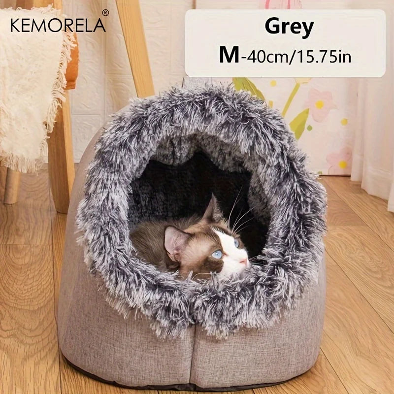 KEMORELA Winter Cat Bed Self-Warming Puppy House Cozy Cat Sleeping Cave Beds Indoor Kitten Nest Kennel Hut for Small Medium Cats - Play Paws Toys