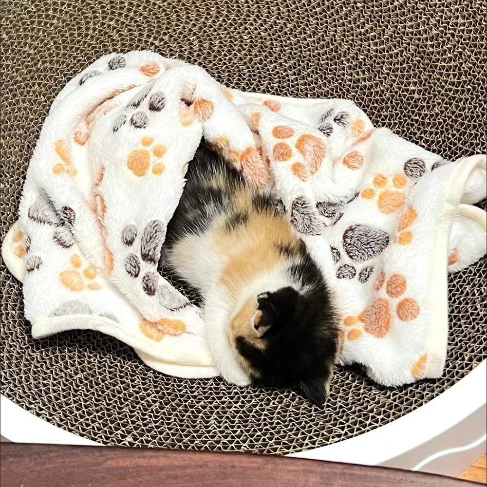 Warm Pet Cat Blanket Autumn Winter Cozy Thicken Fleece Kitten Footprint Bed Mat for Small Medium Big Cats Dog Chihuahua Supplies - Play Paws Toys