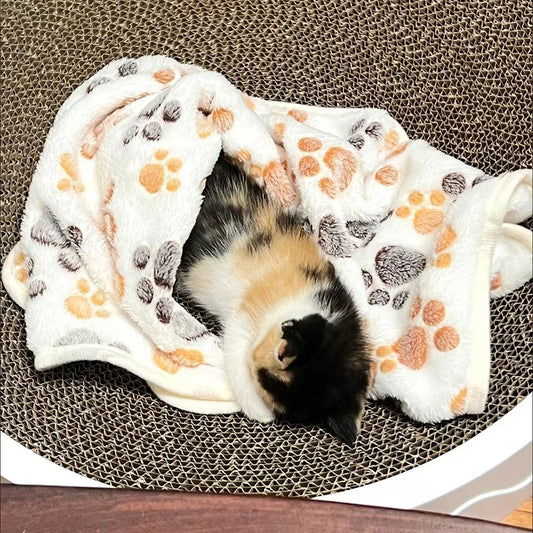 Warm Pet Cat Blanket Autumn Winter Cozy Thicken Fleece Kitten Footprint Bed Mat for Small Medium Big Cats Dog Chihuahua Supplies - Play Paws Toys