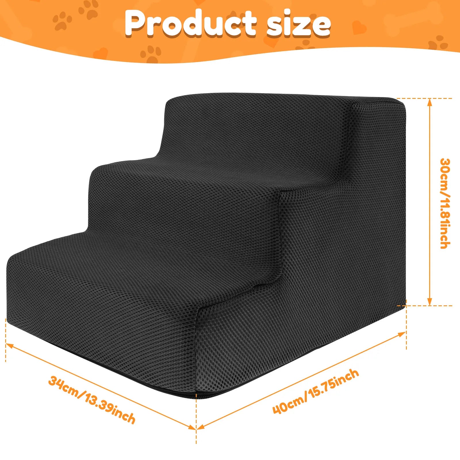 3 Step Dog Pet Stairs Ramp Ladder Training Non-Slip High Density Soft Foam Removable for High Bed or Couch Pet Supplies
