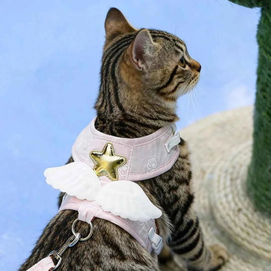 Angel Wing Cat Harness and Leash Set, Adjustable Kitten Vest Harness for Walking, Escape-Proof Soft Mesh Breathable also Puppy