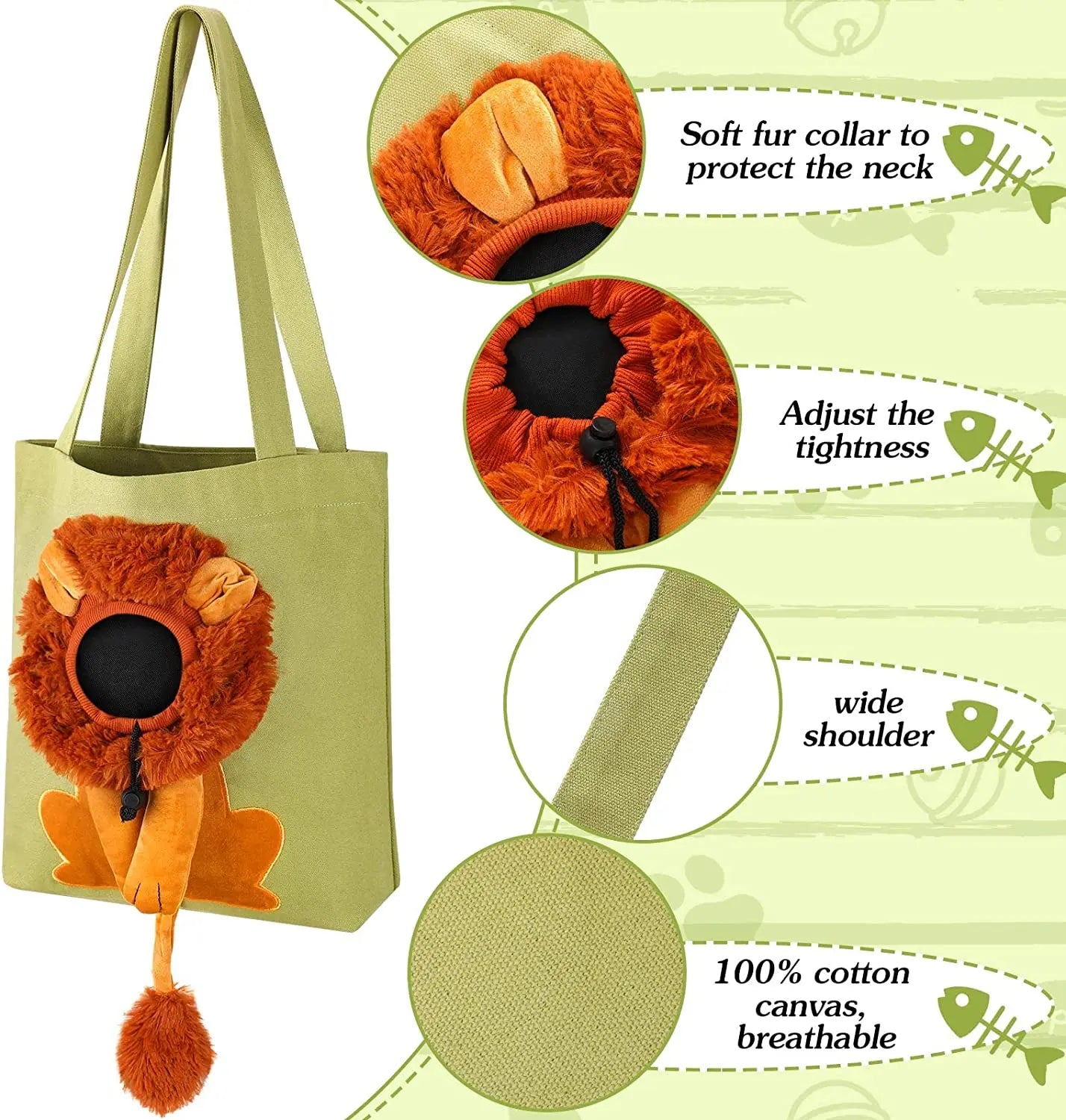 Pet Canvas Shoulder Bag Lion Shaped Carrier For Cat Comfortable Cats Carrying Pouch Handbag Puppy Messenger Bag For Out Travel - Play Paws Toys