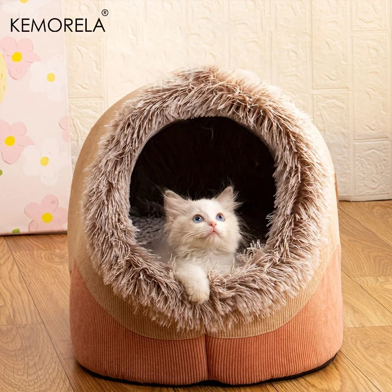 KEMORELA Striped Long-Haired Portable Bed And Comfortable Cat Bed Plush And Safe Indoor Pet HouseSuitable For Cats And Dogs - Play Paws Toys