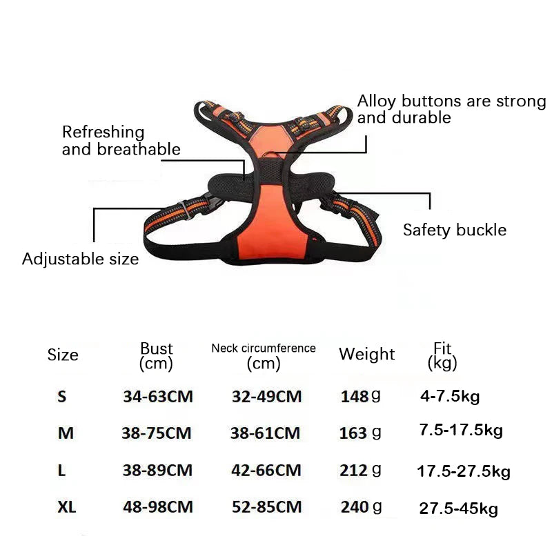 German Oak Cooling Dog Set - Escape Proof Harness Vest & Leather Collar with Anti-Chafe, Breathable for Large Dogs