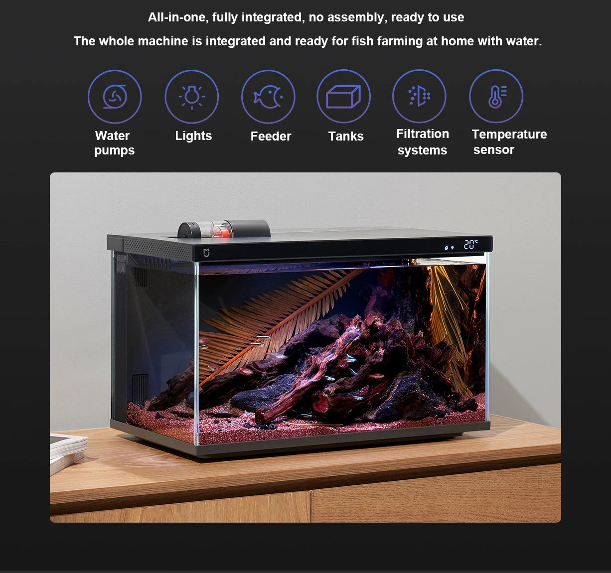 NEW MIJIA Smart Fish Tank MYG100 Work With Mijia APP Mobile Controlled Remote Feeding Smart Lighting System Light Aquarium CN
