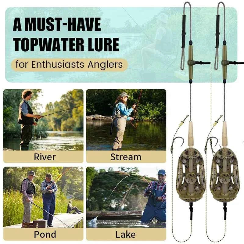 Pre-tied Carp Fishing Hair Rigs，Method Feeder with Double Hooks