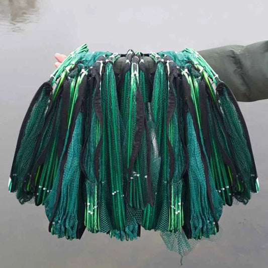 Durable Foldable 6/8/10 Holes Fishing Net Green Hand Fishing Net Nylon 40~82cm Crayfish Shrimp Catcher