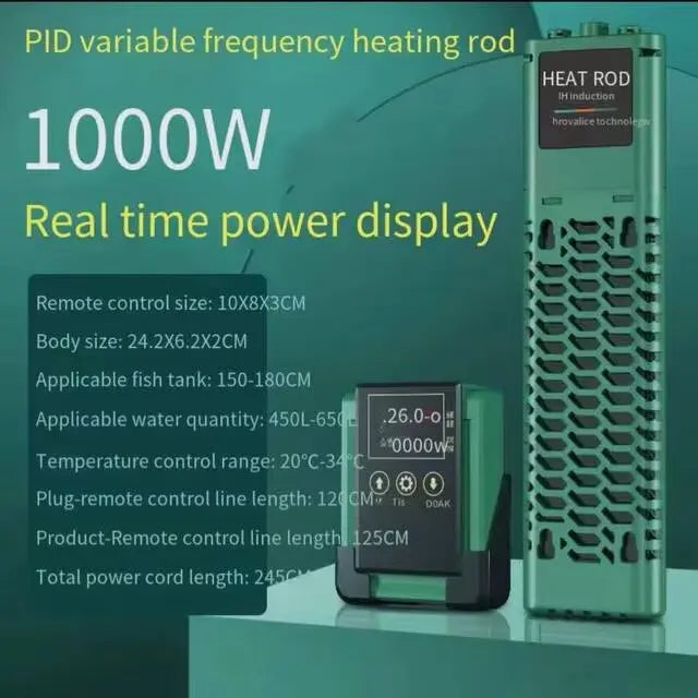 50-1200W New Aquarium Submersible Heater Fish Tank LCD Display Adjustable Water Heating Rod Constant Auto Temperature 220-240V