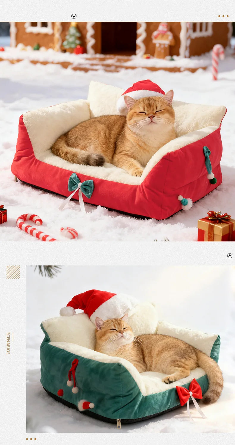 Winter Warm Cat Bed Large Size Removable Washable All Season Pet Sofa Christmas Cat House for Pets - Play Paws Toys