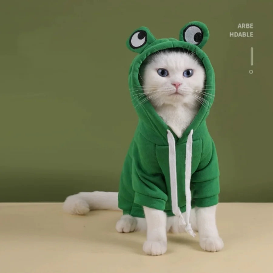 1PC  Cute Frog Design Dog/Cat Hoodie - Winter Warm Pet Hoodie with Velvet - Play Paws Toys