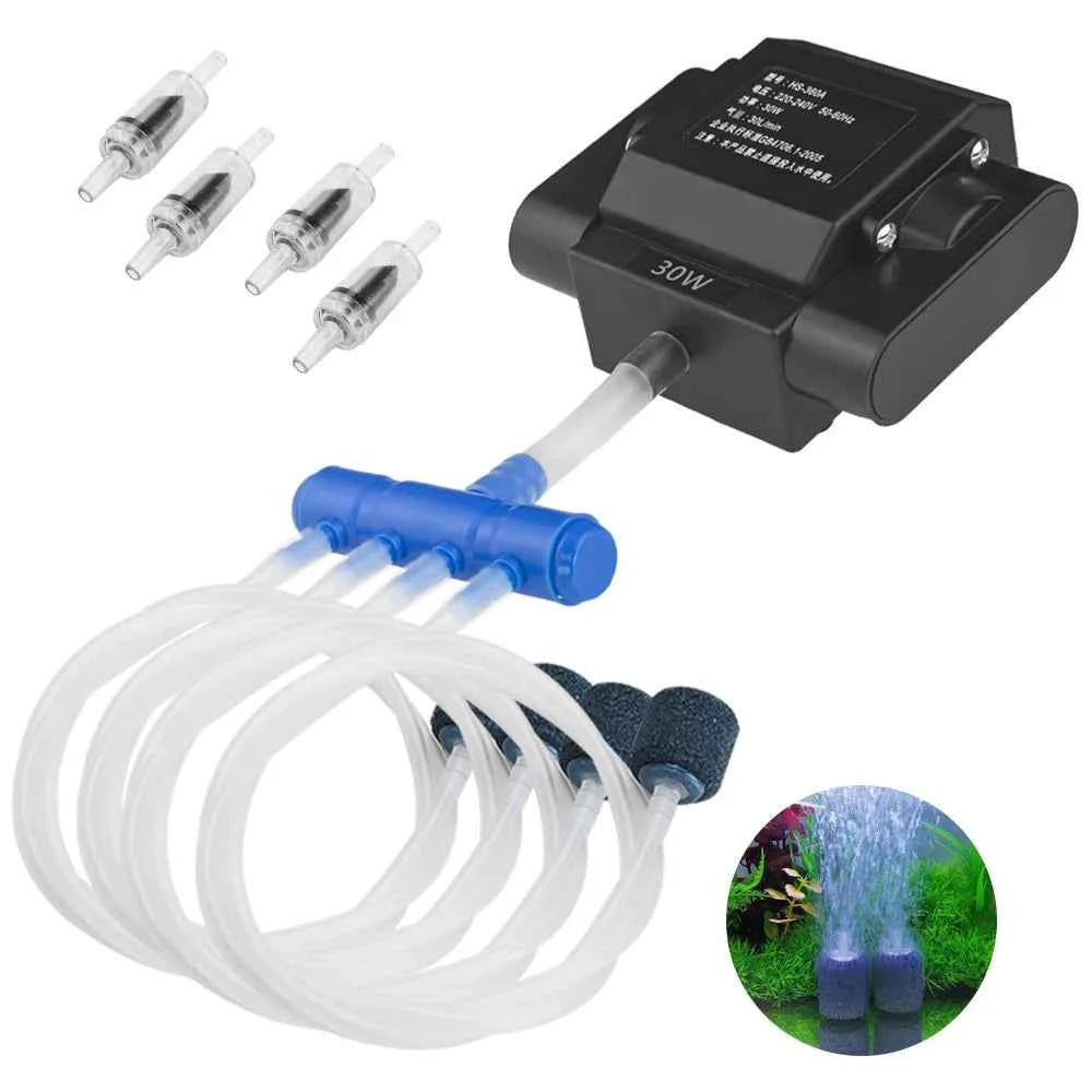 Aquarium Air Pump Fish Oxygen Aerator Pump Basement Aquarium Hydroponic 4 Outlets Air Pump Bubbler with Accessories Fish Tank