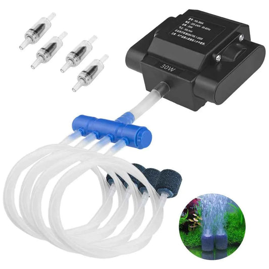 Aquarium Air Pump Fish Oxygen Aerator Pump Basement Aquarium Hydroponic 4 Outlets Air Pump Bubbler with Accessories Fish Tank
