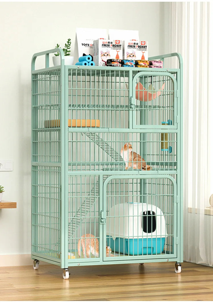 Large Metal Cat Cage with Wheels Multi-Level Pet Playpen Indoor Cat Kennel with Platforms and Ramps for Kittens and Adult Cats - Play Paws Toys