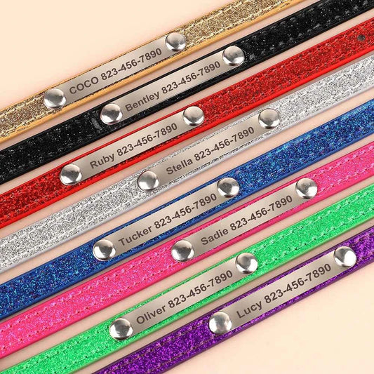 Personalized Cat Collar Bling PU Leather Cat Collars Free Custom Pet Puppy Kitten ID Necklace Adjustable for Cats Small Dogs