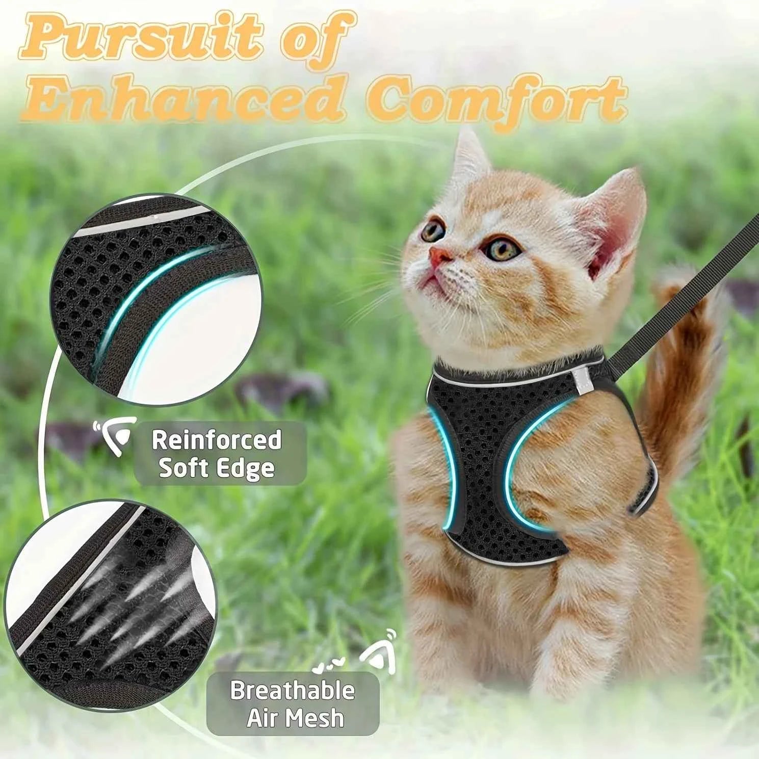 Dog Harness and Leash Set for Walking, Escape-Proof Vest Harness with Soft Mesh, Adjustable Straps, Reflective Strips, Suitable for Kittens and Puppies
