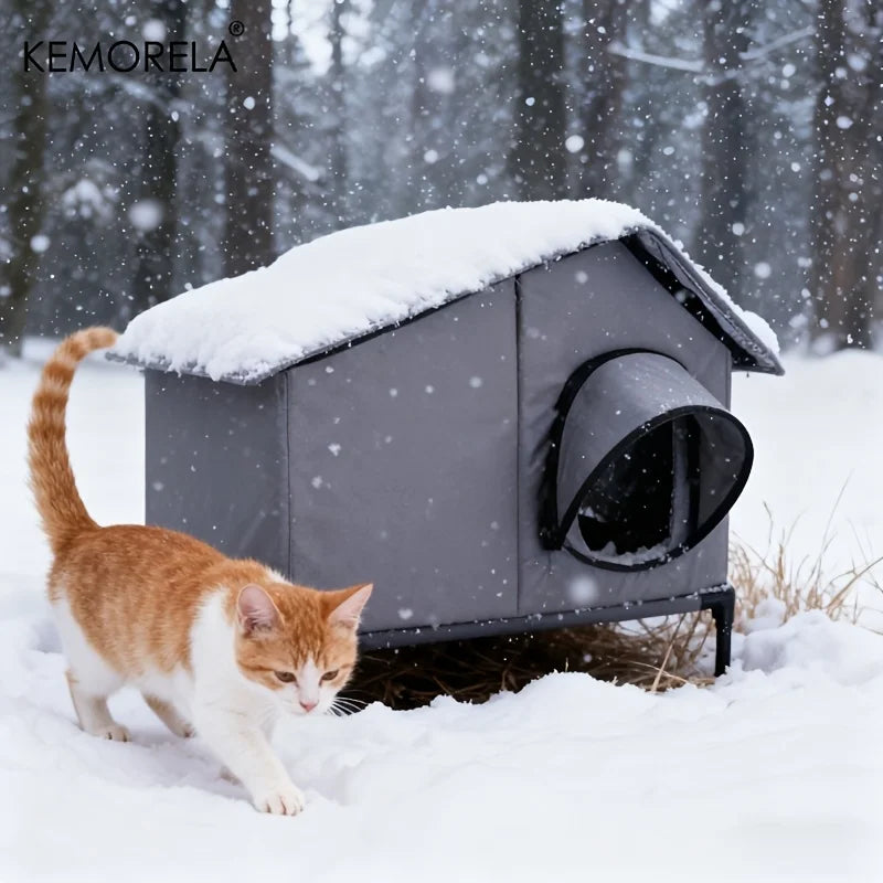 KEMORELA Winter Outdoor Cat House Equipped with an Escape Door - Large Feral Cat Shelter Collapsible Shelter for Small Dogs&Cats - Play Paws Toys