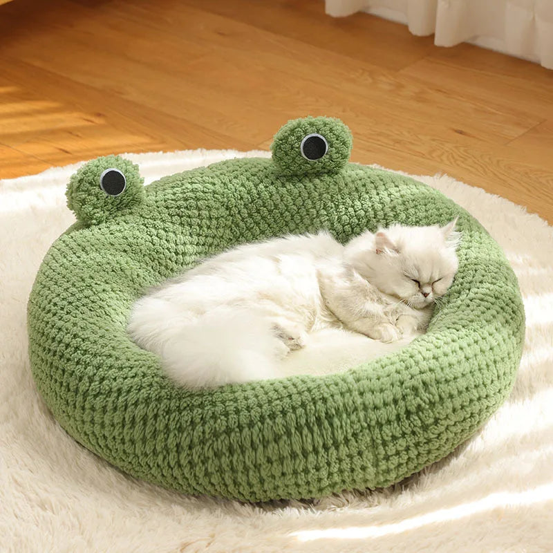 New Pet Nest Winter Warm Dog Den Cat Villa Plush Pets Mattress Small Frog Shape Semi Enclosed Kitten Puppy House Pet Supplies - Play Paws Toys