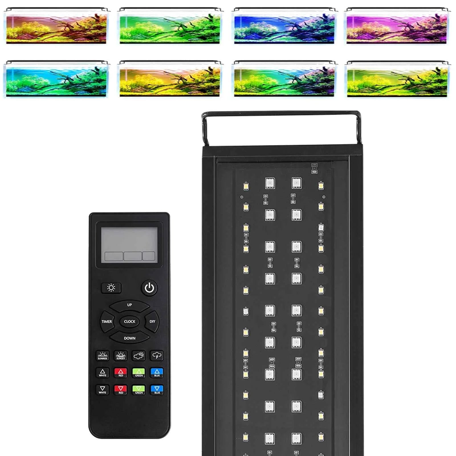 75-90CM Fish Tank Full Spectrum With Remote Control LED Light Aquarium DIY Weather Mode Plant Grow Light IP68 110V-240V