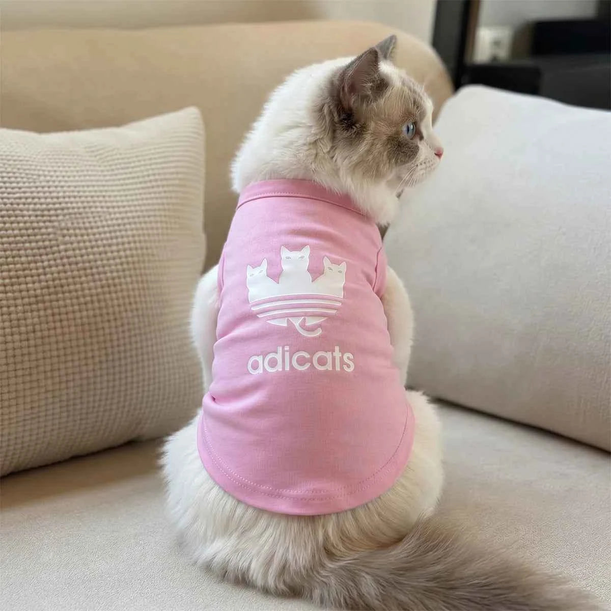 Adicats Pink Cat Clothes Spring Summer Autumn Small Medium Large Popular Singlet Funny Printing Three Kitten Clothing