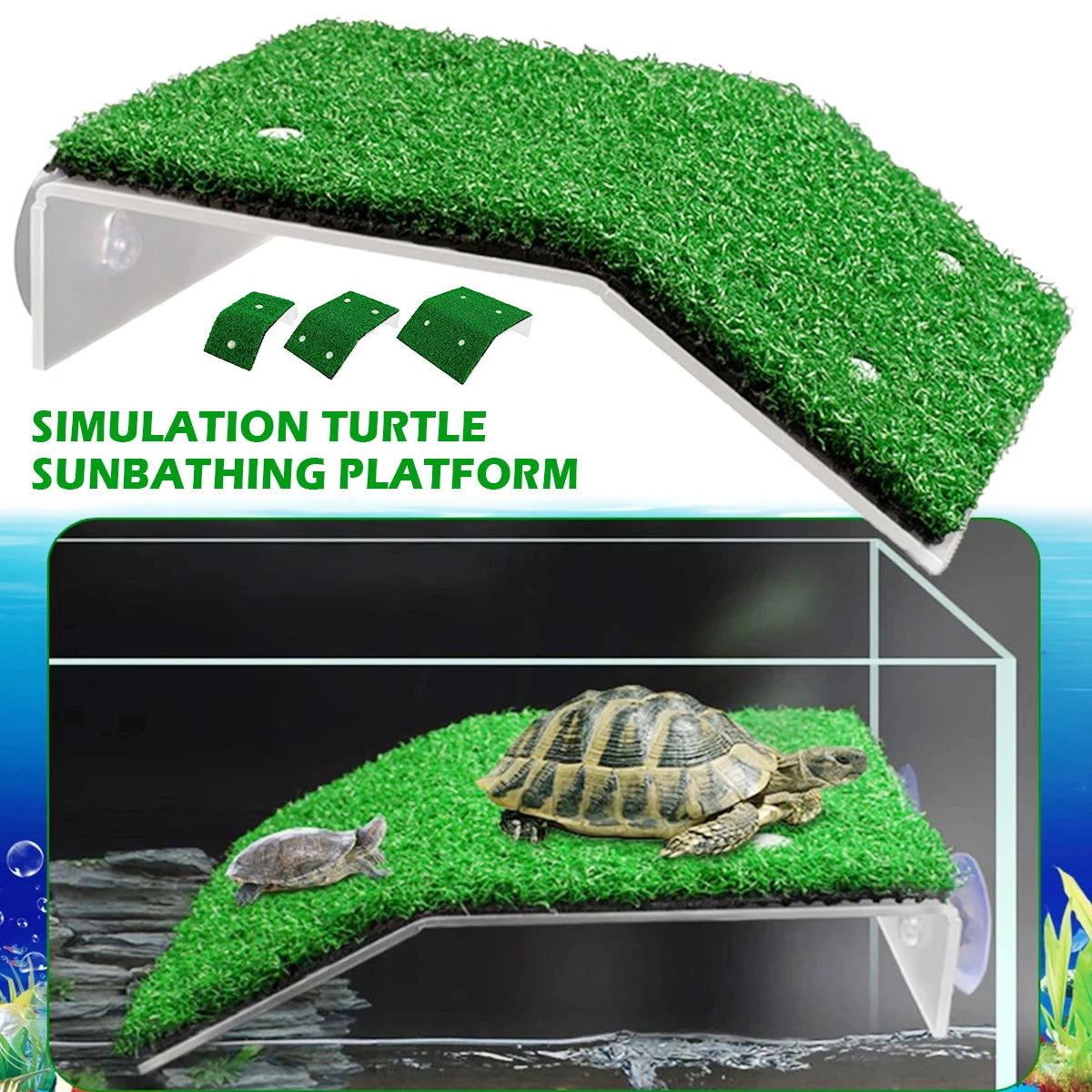 Turtle Basking Platform Turtle Habitat Simulation Lawn Ramp Turtle Dock Floating Island for Reptile Terrarium Aquarium Accessory