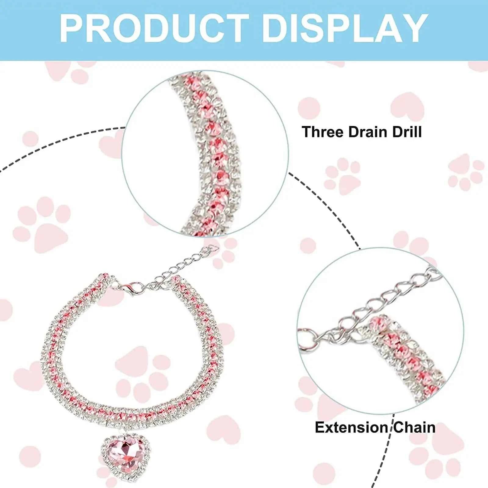 Luxury Rhinestone Dog Cat Collar Crystal Bling Pet Necklace Adjustable Heart Pendant Jewelry for Puppy Kitten Accessories