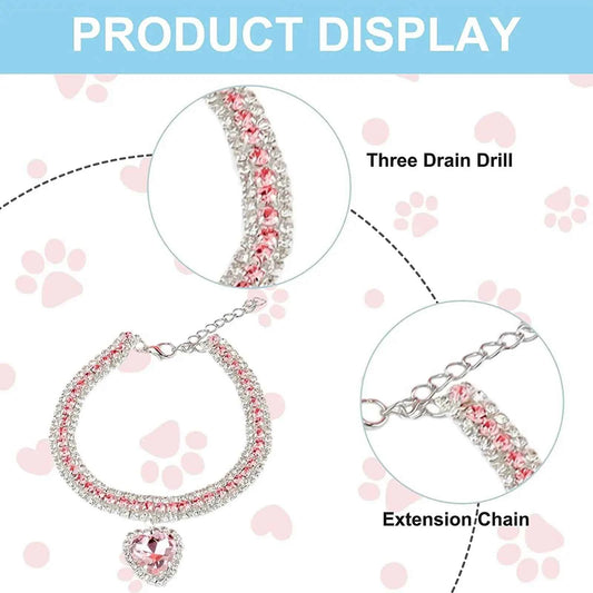 Luxury Rhinestone Dog Cat Collar Crystal Bling Pet Necklace Adjustable Heart Pendant Jewelry for Puppy Kitten Accessories