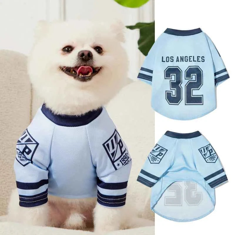 1pc Pet Dog Cat Blue #32 LA Number & Letter Print Jersey, Fashionable Casual Breathable & Soft Dog Shirt