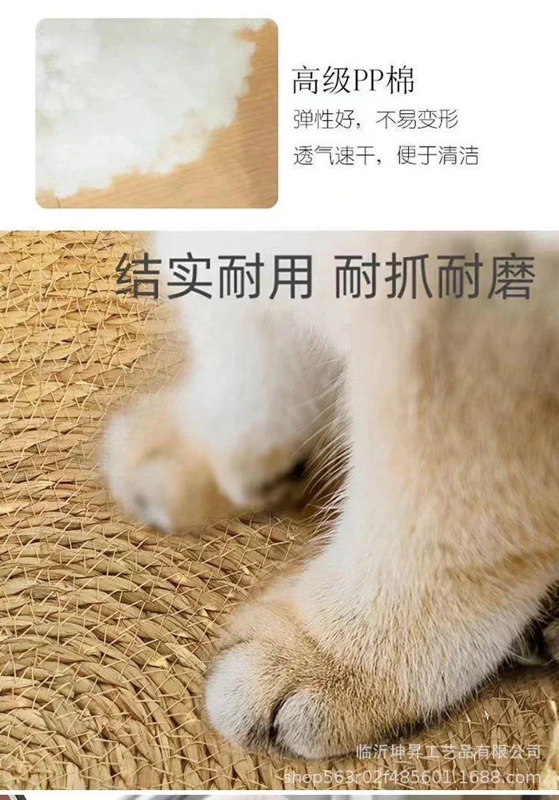 Rattan Weaving Cat Basket Bed With Soft Cushion Round Donut Design Cozy Warm Comfortable Sleeping Nest For Cats And Dogs - Play Paws Toys