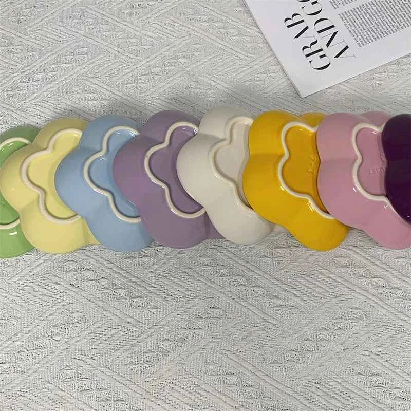 14cm Rainbow Plum Blossom Ceramic Dish Cat Feeding Flower Shaped Bowl Multi-purpose Bone Spitting Tray Dipping Sauce Plate