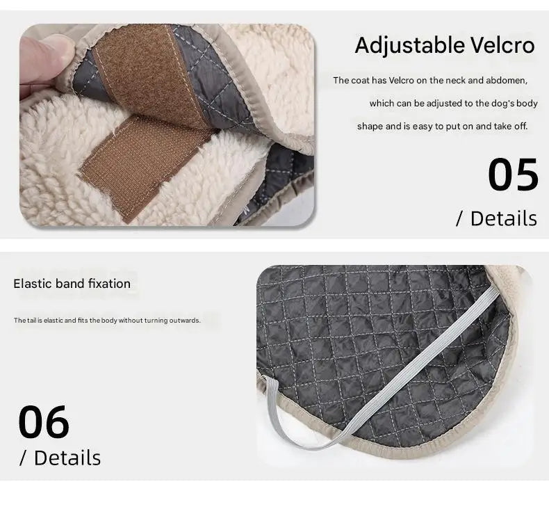 Dog Winter Warm Windproof Adjustable Lamb Fleece Jacket Thick Cotton Coat S M L XL Beige Brown Blue Army Green