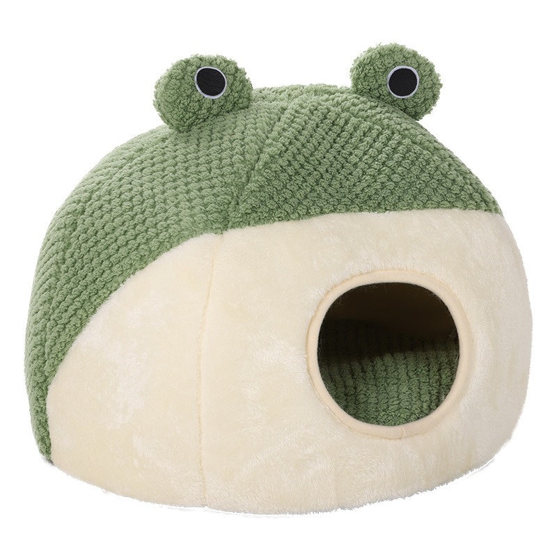 New Pet Nest Winter Warm Dog Den Cat Villa Plush Pets Mattress Small Frog Shape Semi Enclosed Kitten Puppy House Pet Supplies - Play Paws Toys