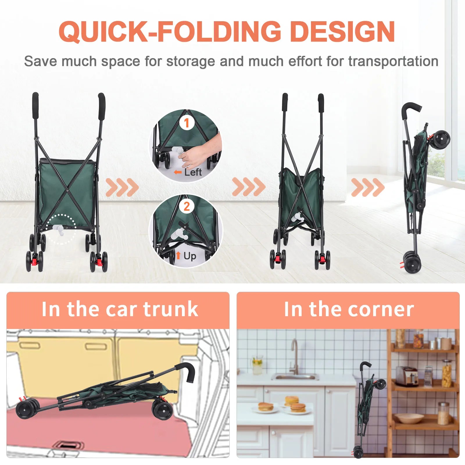 Wedyvko Shopping Trolley 33lbs 4 Wheels Dog Stroller Rotate Pink Pet Puppy StrollerTravel Hand Cart Folding einkaufswagen