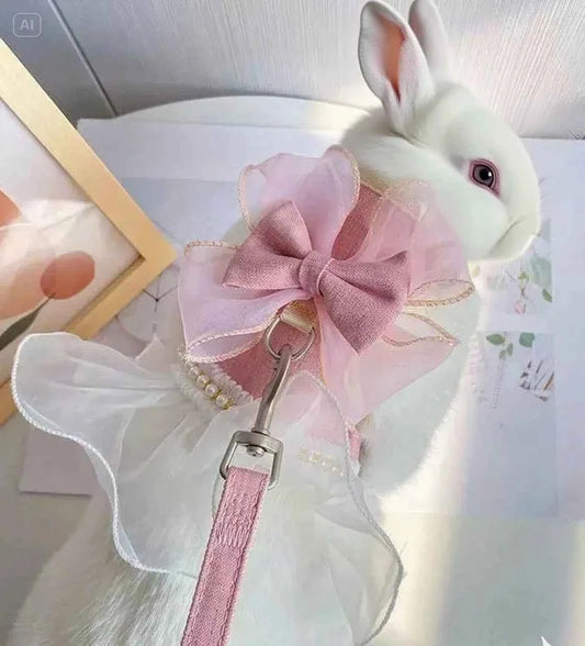 Cute Bowknot Pet Harness Leash Princess Cat Dress Costumes Nylon Kittten Dress Puppy Harness For Rabbit Teddy Cats Clothes
