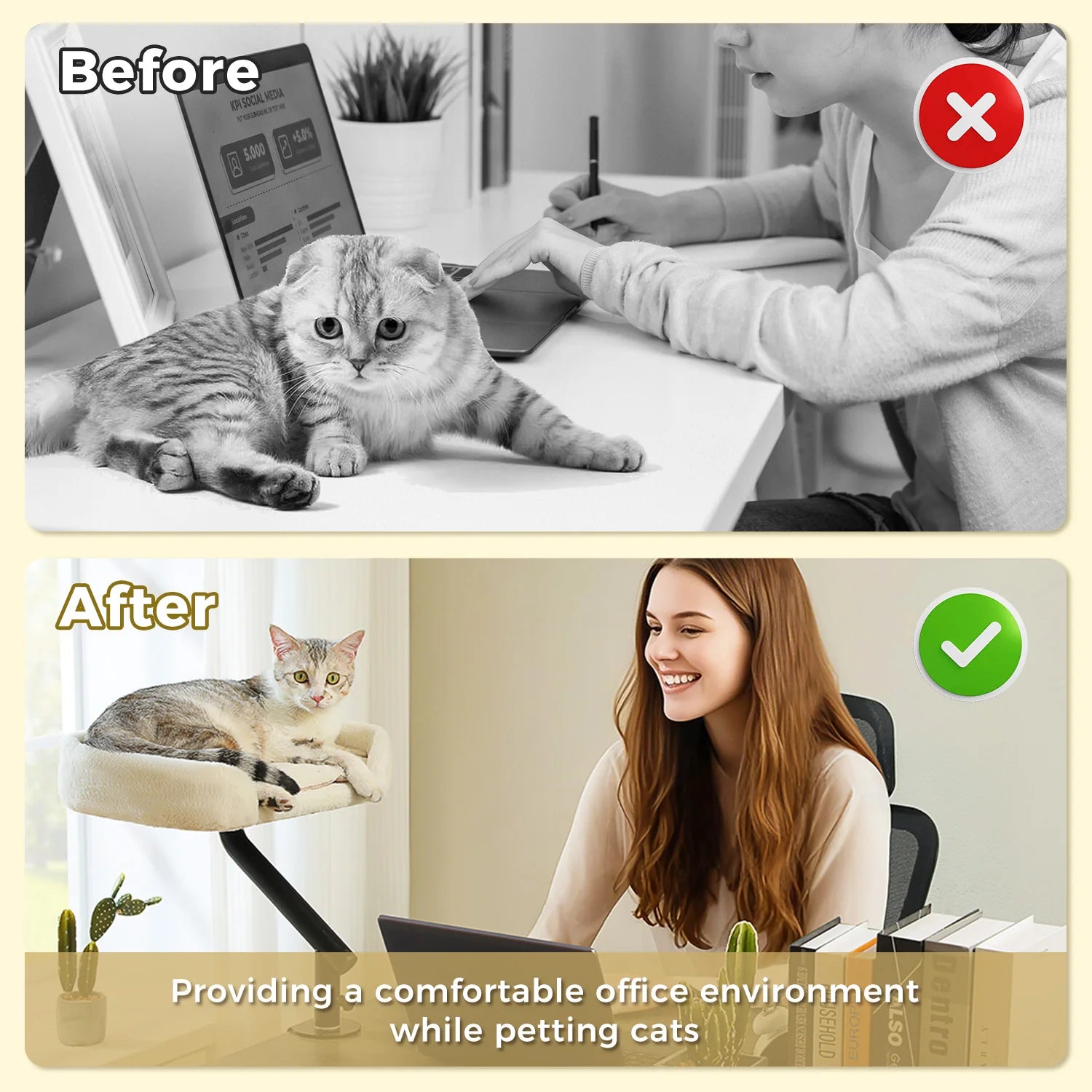 Cat Desk Bed, 360° Rotatable Cat Bed Stand for Indoor Cats, Adjustable Cat Basket, Cats Hammock for Table, Soft Cat Bed for Desk - Play Paws Toys