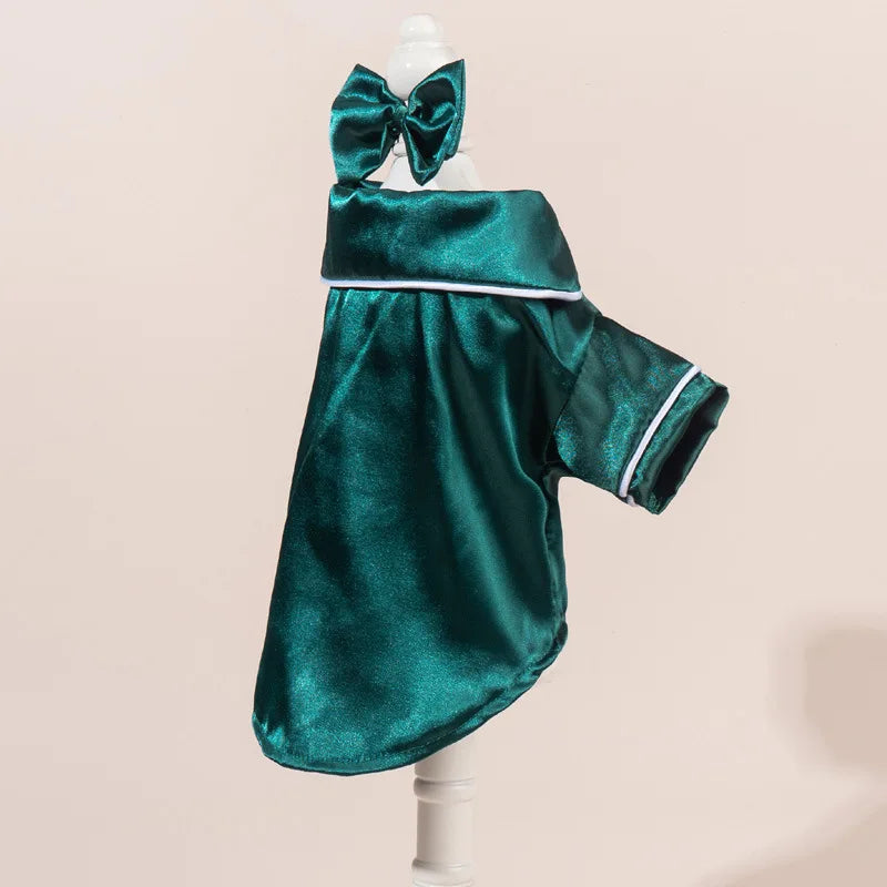 Pet  Pajama Set - Cute Solid Color Cat Dog Pajamas with Flower Headband Accessories, Soft Harness-Free Home Outfit