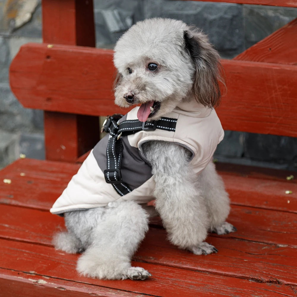 Pet Dog Wind Breaker with Dual D Leash Vest Dog Jacket Warm Dog Hoodie Warm Dog Clothes