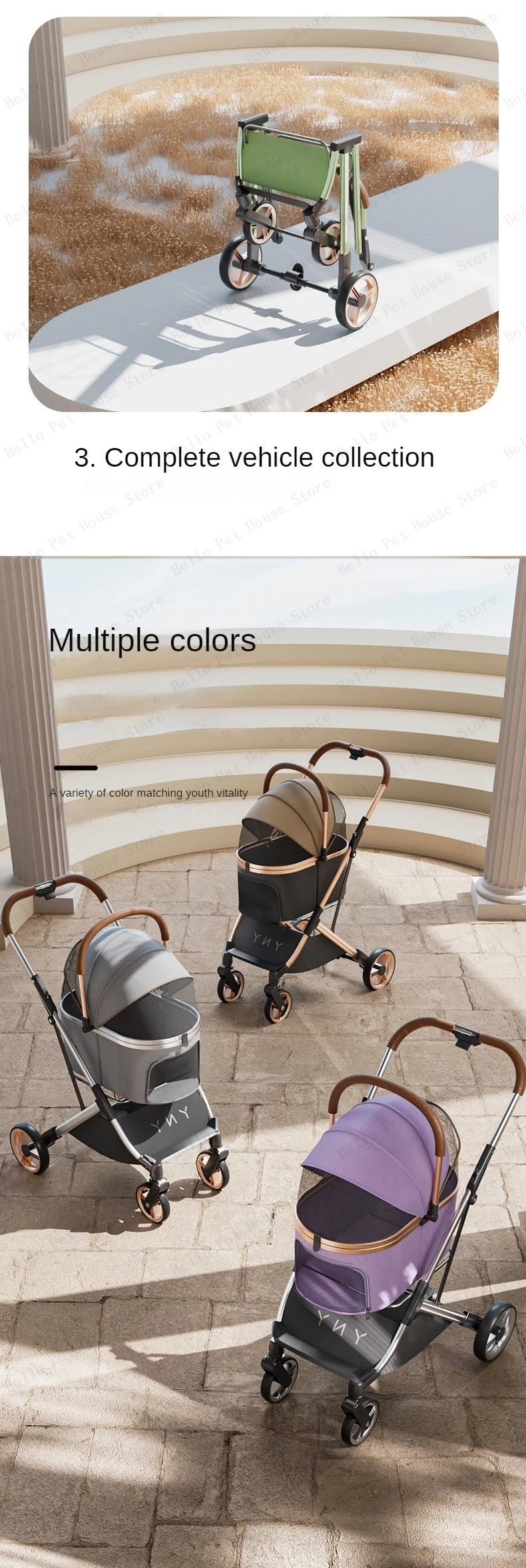 Detachable Pet Stroller Ultra-light Portable Outdoor Cat and Dog Stroller Aluminum Alloy Frame Four-wheel Shock Absorber - Play Paws Toys