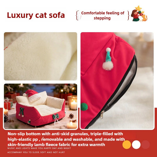 Winter Warm Cat Bed Large Size Removable Washable All Season Pet Sofa Christmas Cat House for Pets - Play Paws Toys