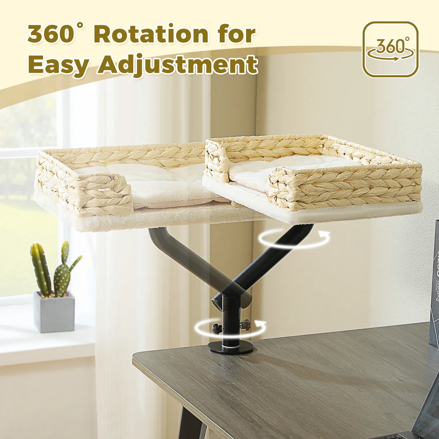 Cat Desk Bed, 360° Rotatable Cat Bed Stand for Indoor Cats, Adjustable Cat Basket, Cats Hammock for Table, Soft Cat Bed for Desk - Play Paws Toys