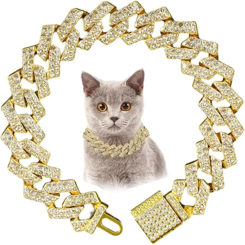 Creative Gift Link Chain Dog Diamond Chain Collar Inlaid Rhinestone Hip Hop Link Chain Necklace Bling 15mm Pet Crystal Necklace