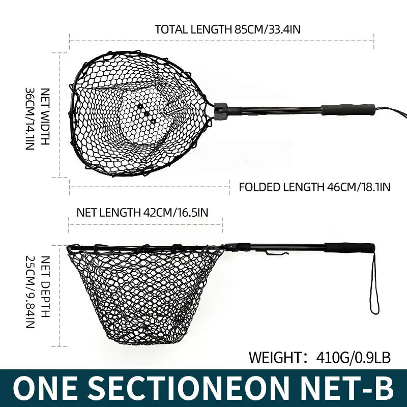 ShareShark Ultra-light portable soft rubber net with aluminum alloy handle, foldable fly fishing landing net fishing tool access