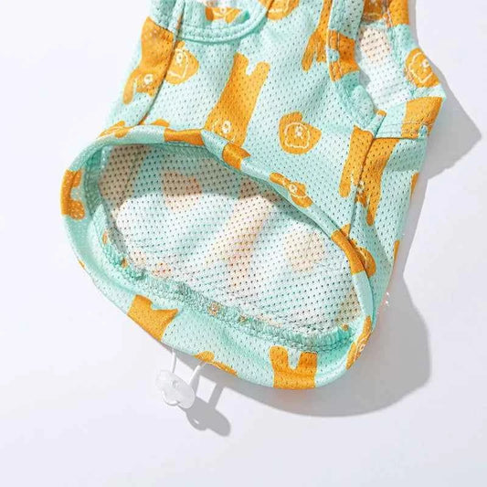Summer Mesh Dog Clothes Stretchy Bear Traction Cooler Pet Beach Sun Vest Poodle Fashion Sling with Hat XS-XL