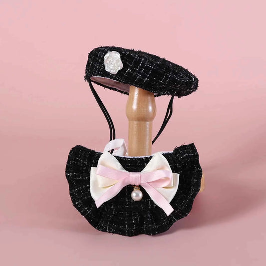 1pc Elegant Pet Princess Outfit Set - Chic Beret, Pearl Bow & Floral Bib for Cats and Small Dogs