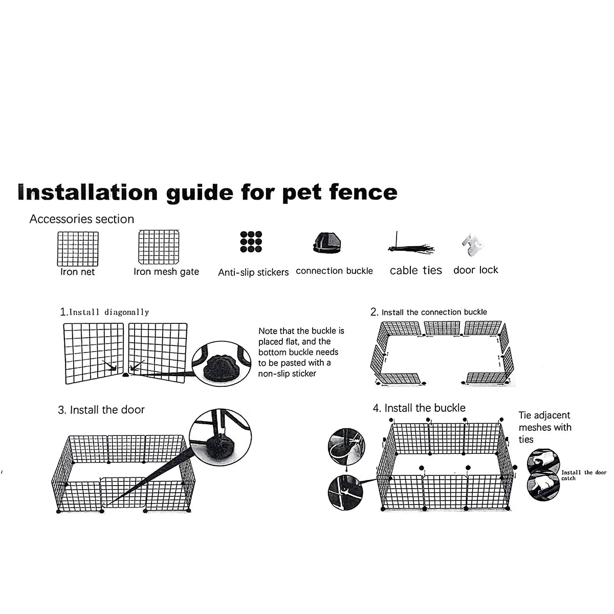 Pet Splicing Fence with Detachable Iron Mesh Gate, Isolation Barrier, Anti-Escape Gate, Indoor Fence, Easy to Assemble, Portable Cage - Play Paws Toys