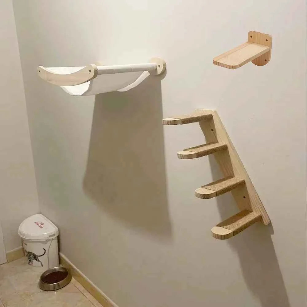 Cat Hammock and Stairway with Sisal Rope Wall Mounted Climbing Shelf Scratching Grinding Claws Toy for Kitten Cats Furniture