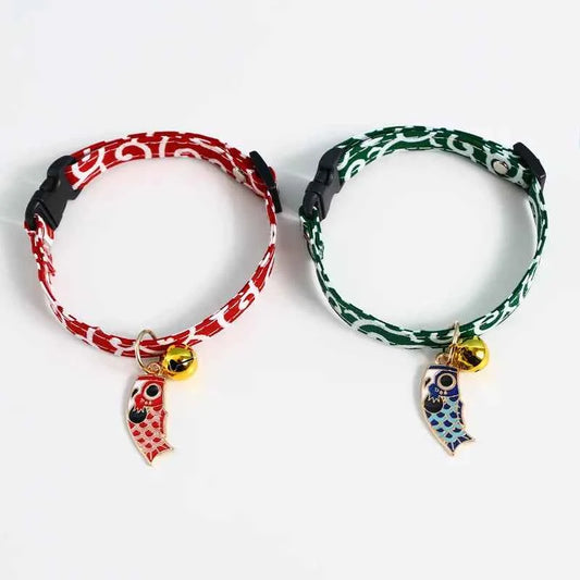 Adjustable Koi Bell Pendant Lucky Cat Collar Japanese Necklace Accessories Pet Supplies