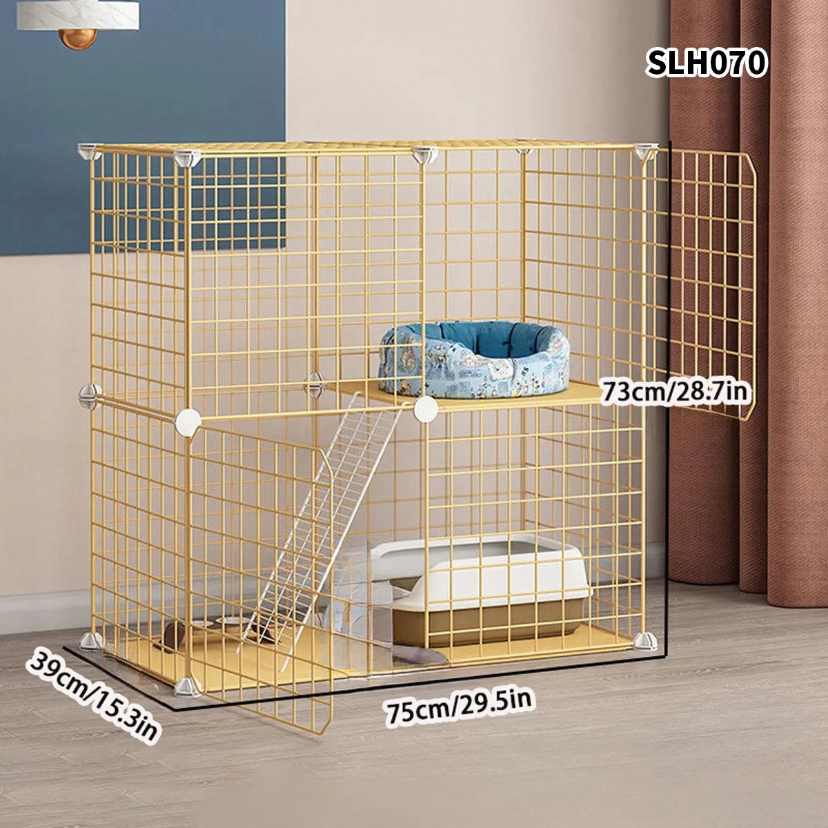 Cat Cage, Cat Villa, Yellow Cage, Natural Wood Color Pet Cage, Free Assembly, Multi-Cat, Space-Saving, Three-Layer Iron Mesh Cage, Household Cat Cabinet - Play Paws Toys